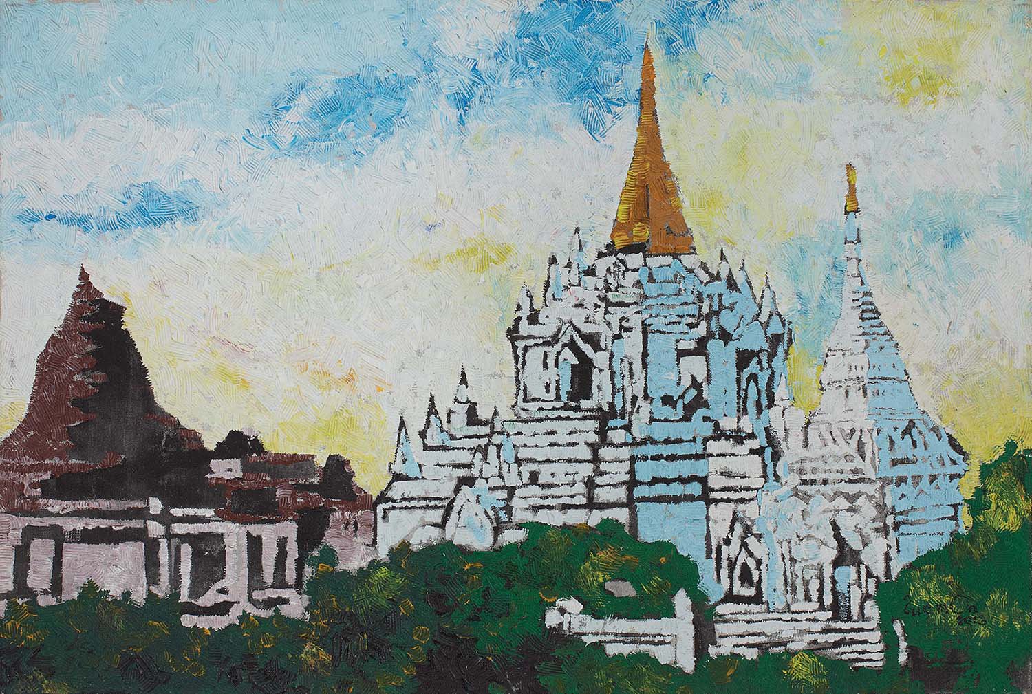 Temple|Zwe Mon- Acrylic on Canvas, 2013, 24 x 36 inches