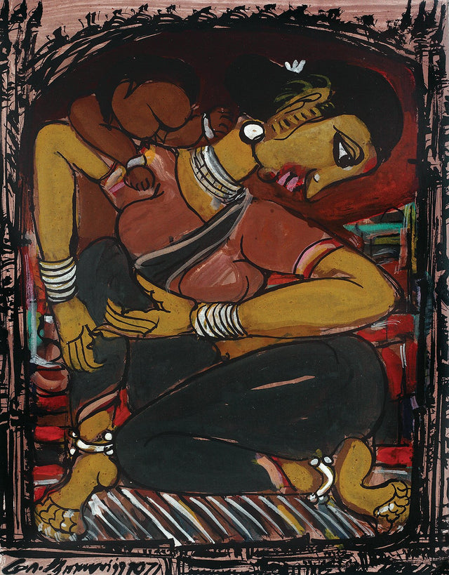 Mother and Child I|M. Suriyamoorthy- Mixed Media on Paper, 1971, 13.5 x 10.5 inches