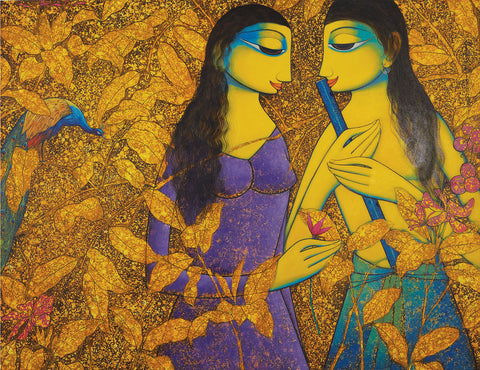 Radha Krishna 10|Prakash B. Deshmukh- Acrylic on Canvas, 2013, 35 x 46 inches