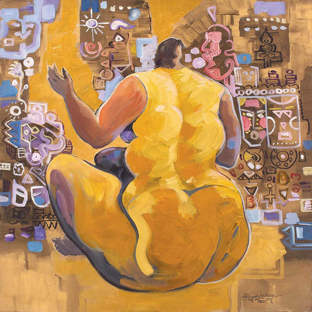 Female figure in yellow|Maung Myint Aung- Acrylic on Canvas, 2011, 30 x 30 inches