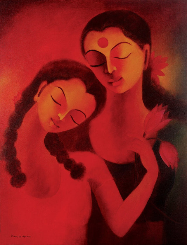 Mother and daughter bliss|Manisha Raju- Acrylic on Canvas, 2016, 36 x 27 inches