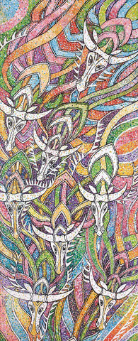 Hued Bulls 2|Po Sharr- Acrylic on Canvas, 2014, 57 x 22 inches