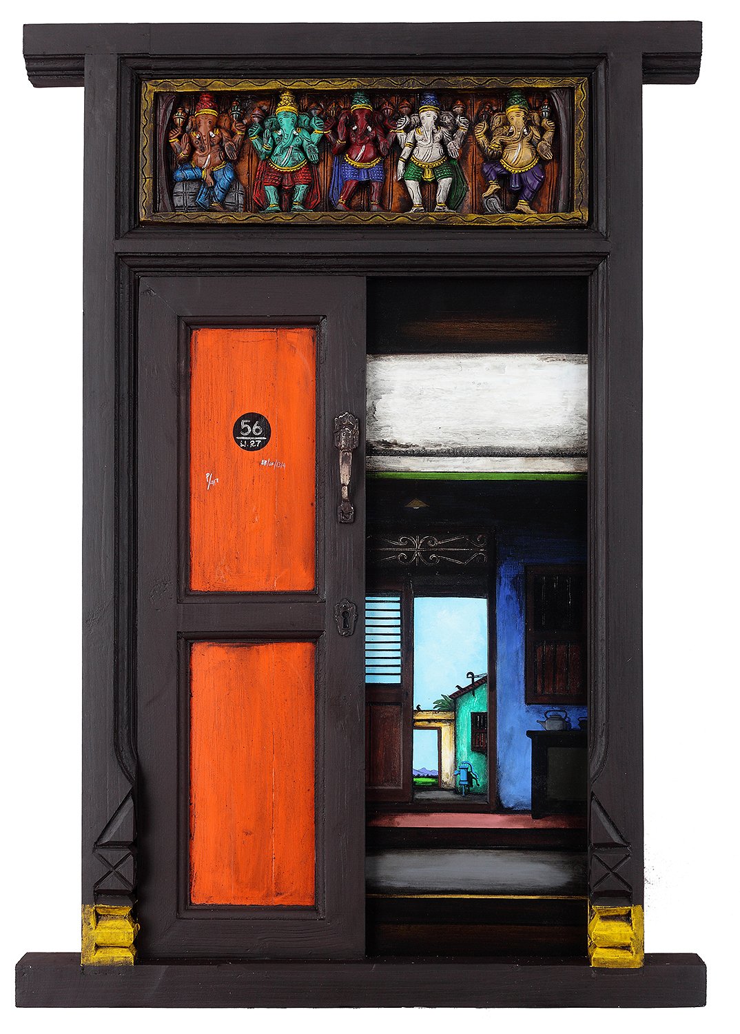 Door Series 18|K.R. Santhana Krishnan- Mixed Media on Wood, 2013, 39 x 27 inches
