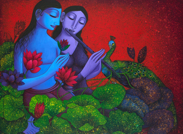 Radha Krishna 11|Prakash B. Deshmukh- Acrylic on Canvas, 2014, 36 x 48 inches