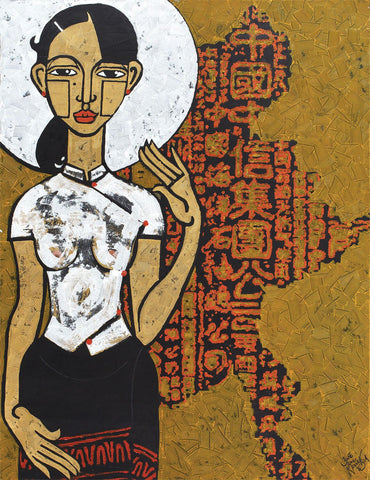 The Lady|Zwe Yan Naing- Acrylic on canvas, 2014, 48 x 36 inches