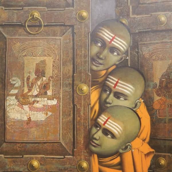 Kutuhal|Sanjay Raut- Acrylic on Canvas, 2015, 42 x 42 inches