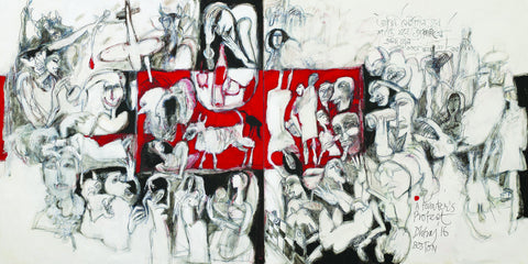 The Protest|Dhiraj Choudhury- Acrylic on Canvas, 2016, 48 x 96 inches