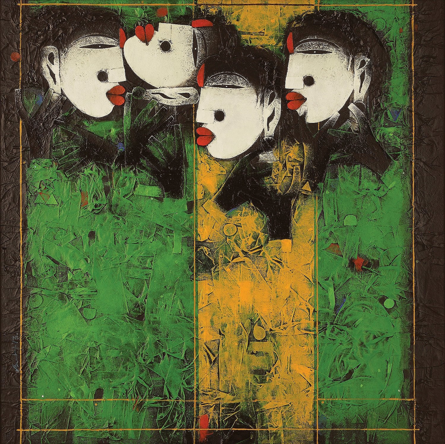 Four of them|Basuki Dasgupta- Mixed Media on Canvas, 2013, 36 x 36 inches