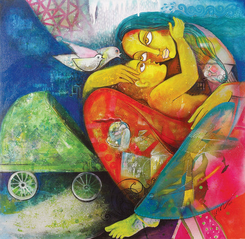 Mother & Child|Poonam Chandrika Tyagi- Acrylic on Canvas, 2016, 36 x 36 inches