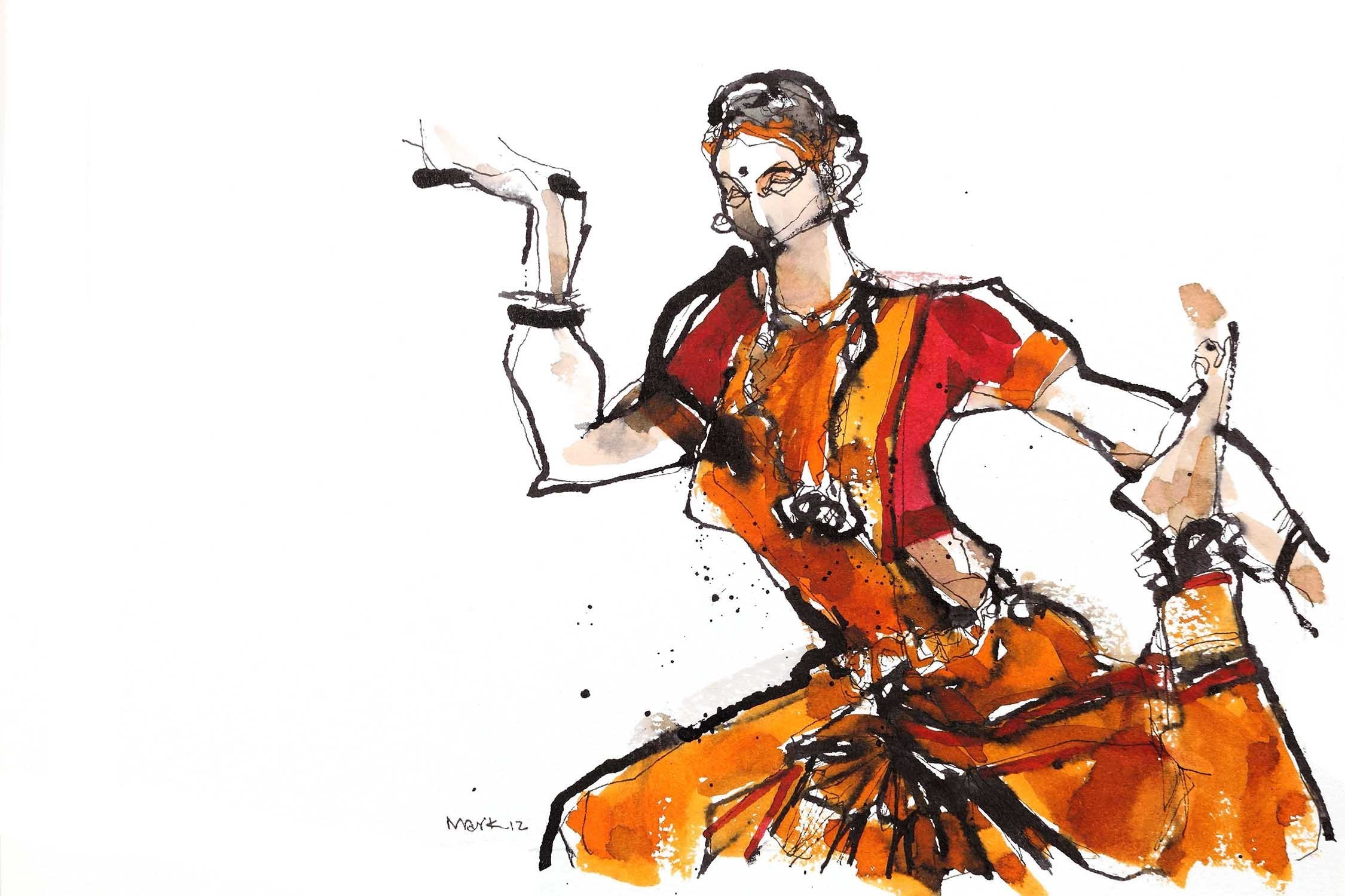 Performer 230|S. Mark Rathinaraj- Pen and Ink on Paper, , 5.5 x 8.5 inches