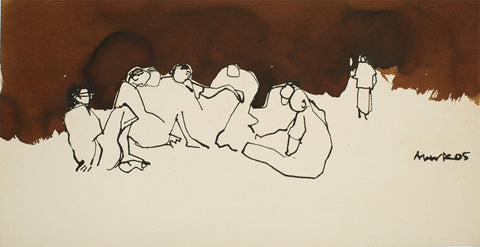 Crowd I|S. Mark Rathinaraj-  Pen and Ink on Paper, , 11 x 21 inches
