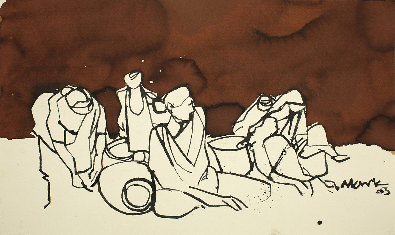 Crowd II|S. Mark Rathinaraj-  Pen and Ink on Paper, , 16 x 9.5 inches