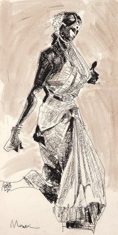 Performer 140|S. Mark Rathinaraj- Charcoal on Board, , 21.5 x 11 inches