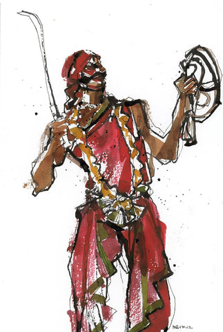 Performer 289|S. Mark Rathinaraj- Pen and Ink on Paper, , 8.5 x 5.5 inches