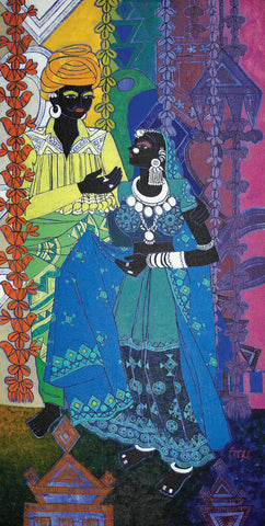 Festive Rhythm 32|Anuradha Thakur- Acrylic on Canvas, 2012, 48 x 24 inches