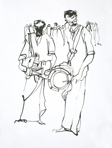 Performers II|S. Mark Rathinaraj- Pen and Ink on Paper, , 13 x 9  inches