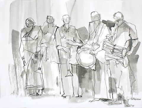 Performers III|S. Mark Rathinaraj- Pen and Ink on Paper, , 8.5 x 11.5 inches