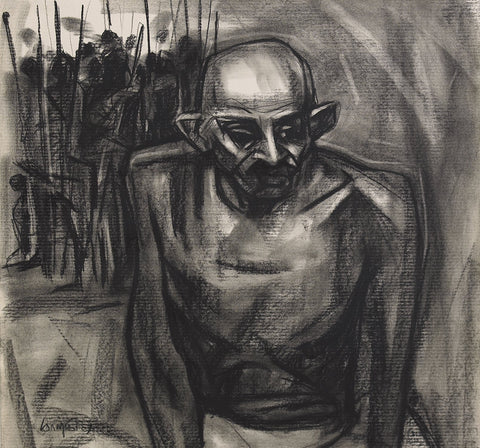 Mahathma Gandhi|S. Mark Rathinaraj- Charcoal on Board, , 18 x 19 inches