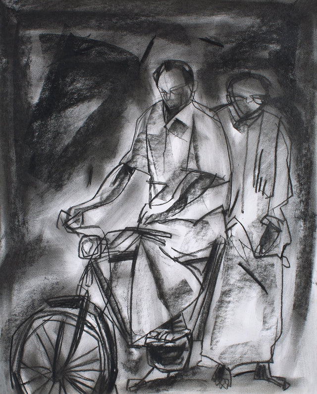 Travelling I|S. Mark Rathinaraj- Charcoal on Board, , 12 x 10.5 inches