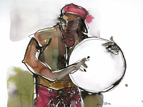 Performer 163|S. Mark Rathinaraj- Pen and Ink on Paper, , 8.5 x 5.5 inches