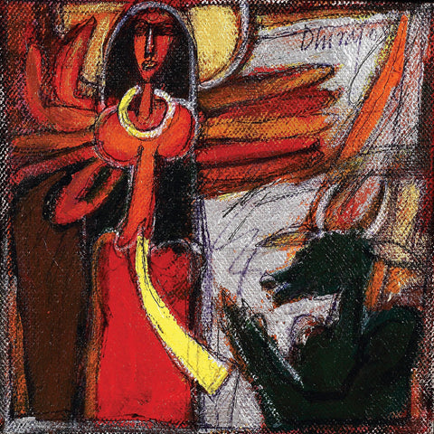 God Durga|Dhiraj Choudhury- Acrylic on canvas, 2008, 6 x 6 inches