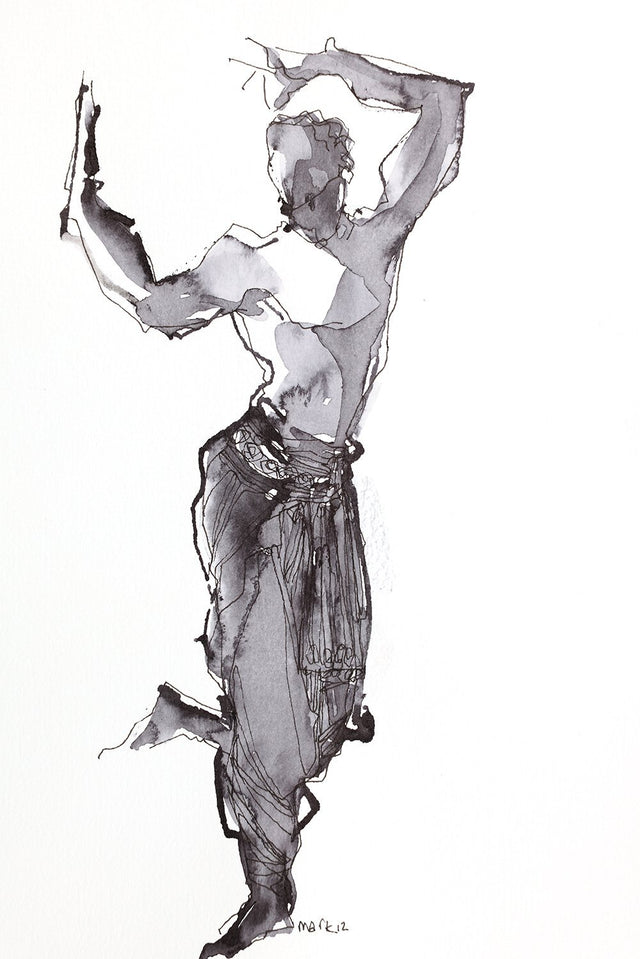 Performer 165|S. Mark Rathinaraj- Pen and Ink on Paper, , 8.5 x 5.5 inches