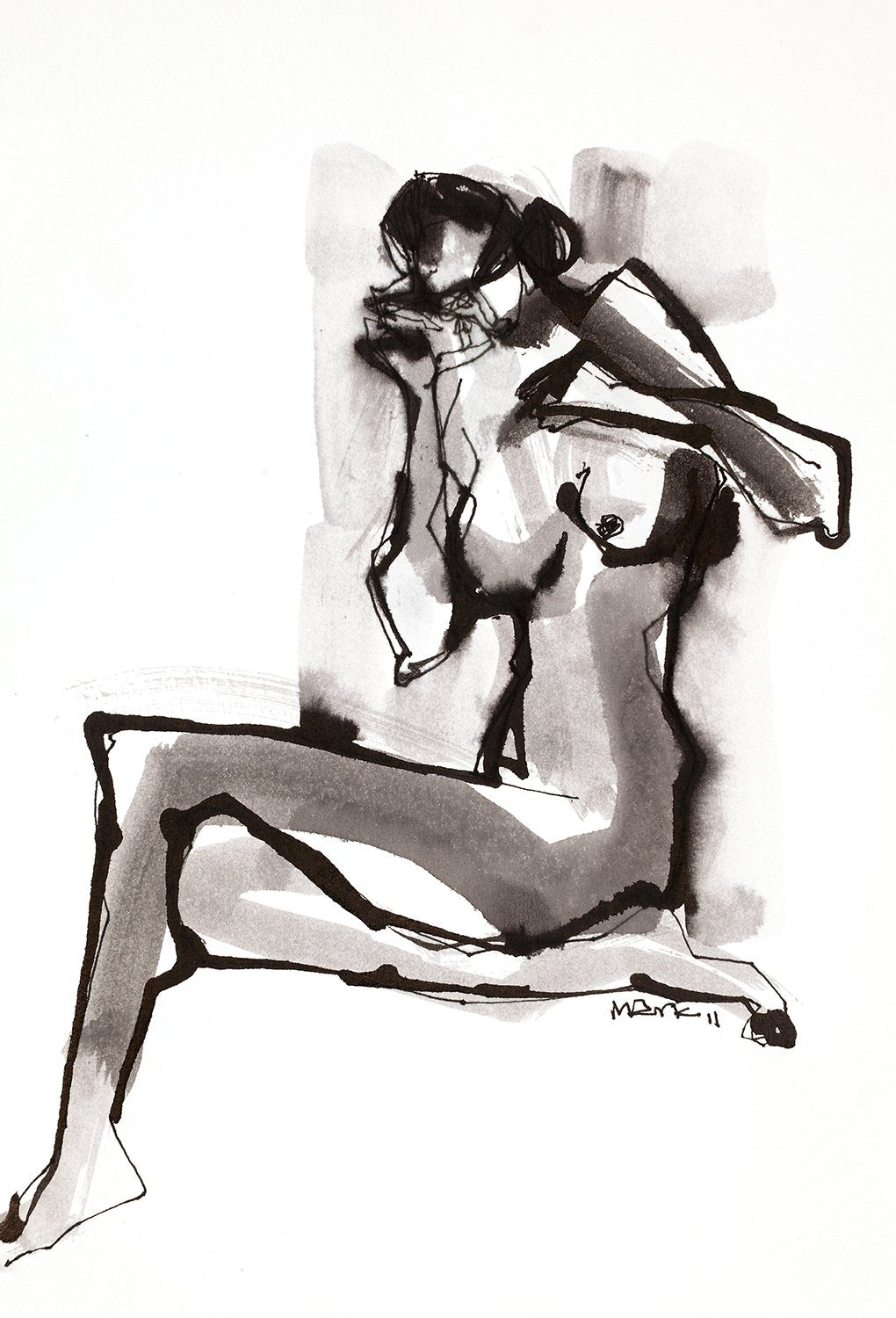 Nude 27|S. Mark Rathinaraj- Pen and Ink on Paper, , 11.5 x 8.25 inches