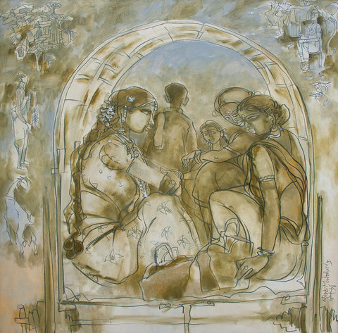 Pastoral Life 5|N.S. Manohar- Oil on Canvas, 2013, 36 x 36 inches