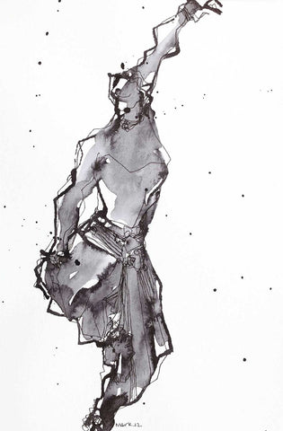 Performer 173|S. Mark Rathinaraj- Pen and Ink on Paper, , 8.5 x 5.5 inches