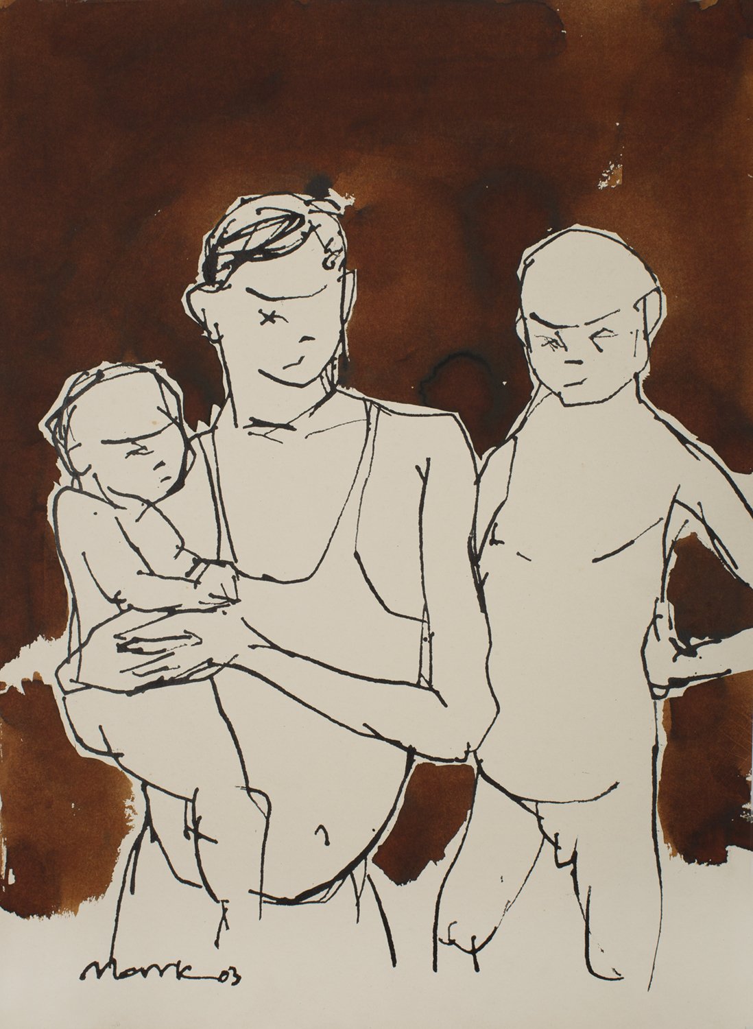 Father & Children|S. Mark Rathinaraj- Pen and Ink, , 21 x 15 inches