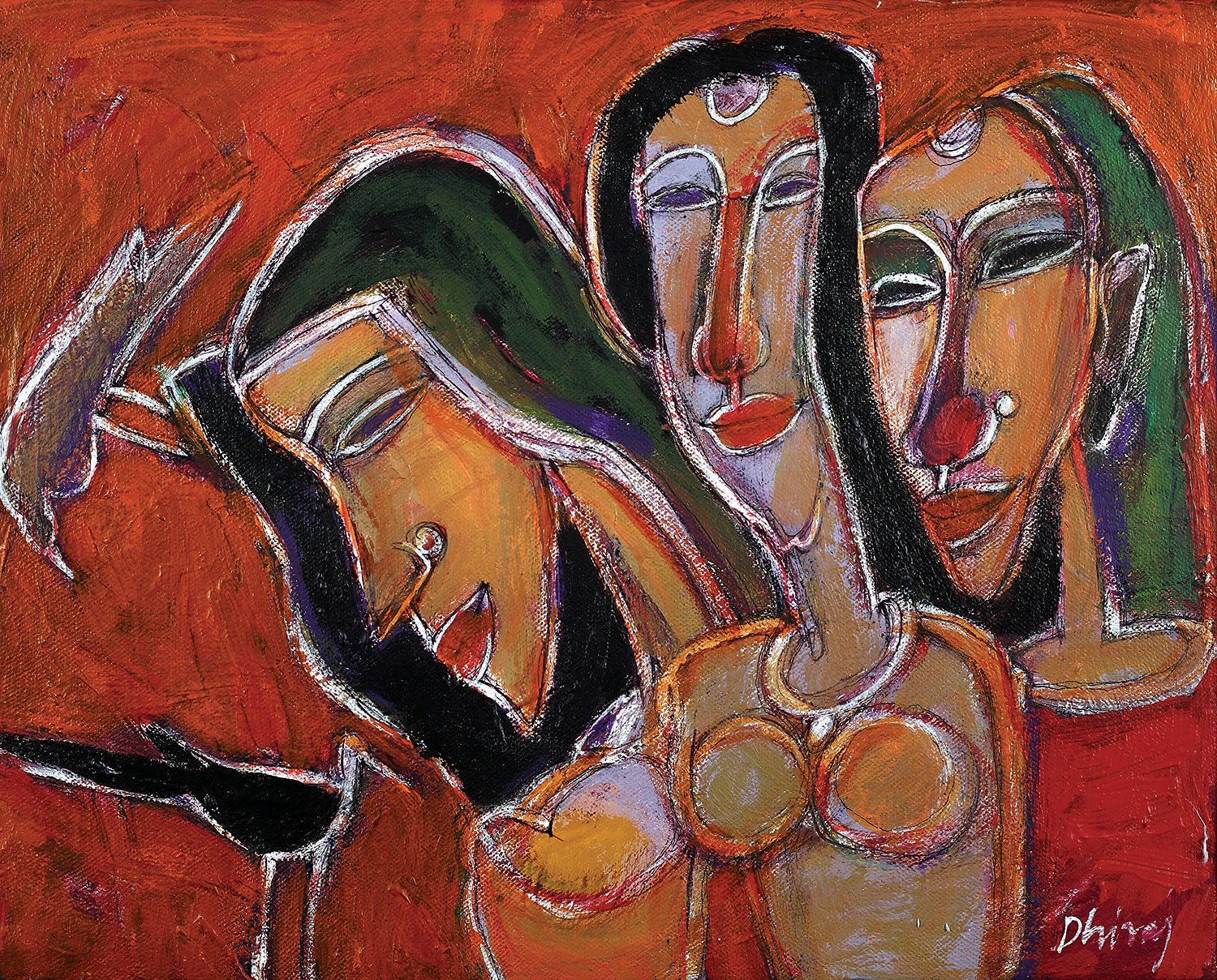 Trio|Dhiraj Choudhury- Acrylic on canvas, 2016, 12 x 15 inches