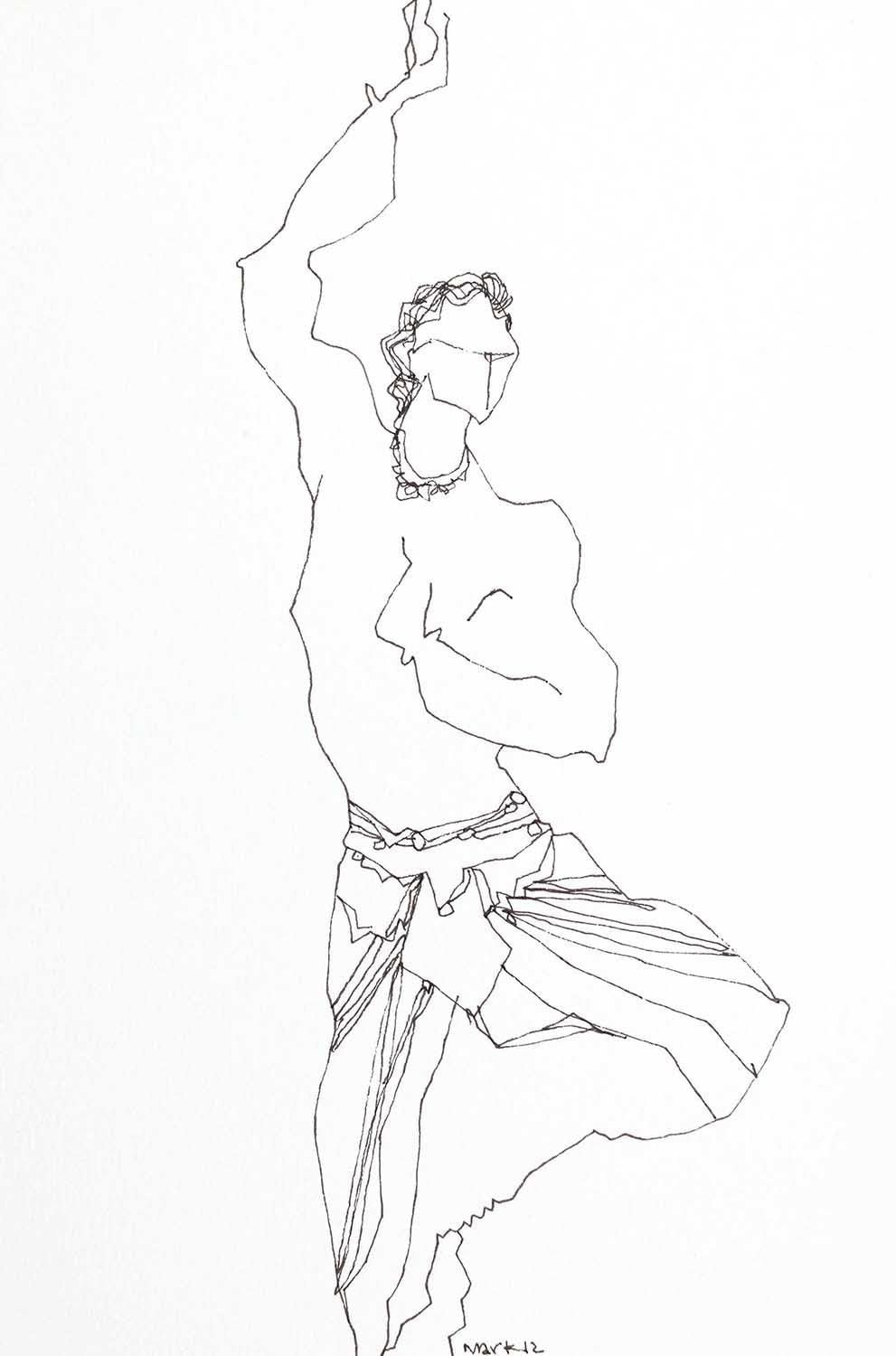Performer 175|S. Mark Rathinaraj- Pen and Ink on Paper, , 8.5 x 5.5 inches