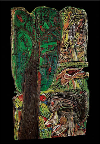 Tree|Dhiraj Choudhury- Burnt & painted wood, 2016, 15.5 x 9 inches