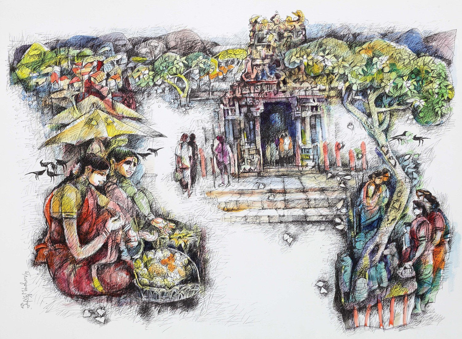 Pastoral Life 9|N.S. Manohar- Water colour on Board, 2013, 22 x 30 inches