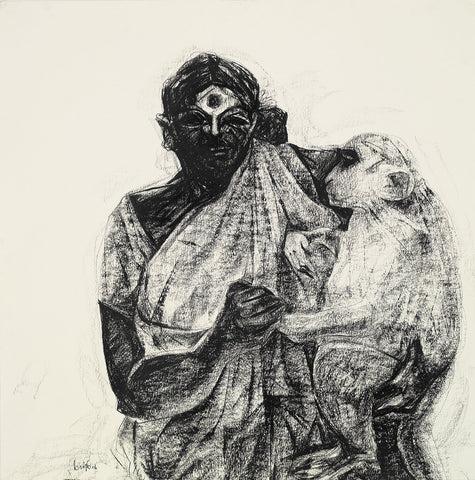 Untitled 128|S. Mark Rathinaraj- Charcoal on Board, , 28 x 27.5  inches