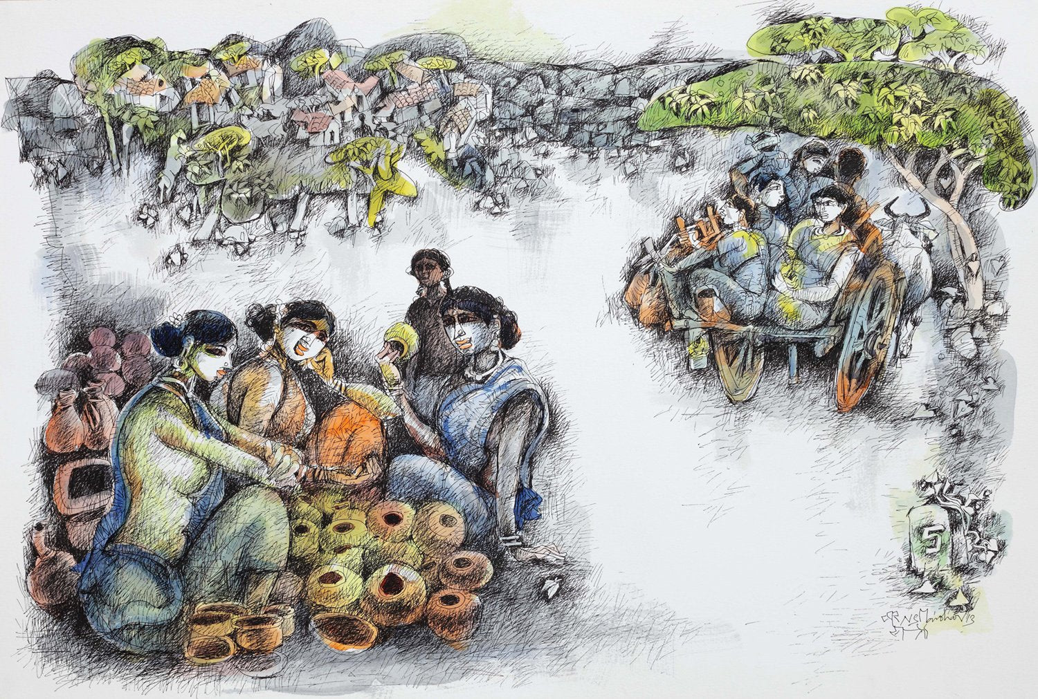Pastoral Life 11|N.S. Manohar- Water colour on Board, 2013, 22 x 30 inches