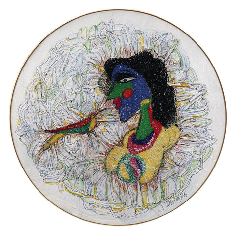 Bird|Dhiraj Choudhury- Needle & Brush, 2016, 18 x 18 inches