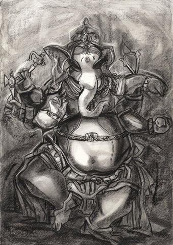 Vinnayagar I|S. Mark Rathinaraj- Charcoal on Board, , 28 x 19.5 inches