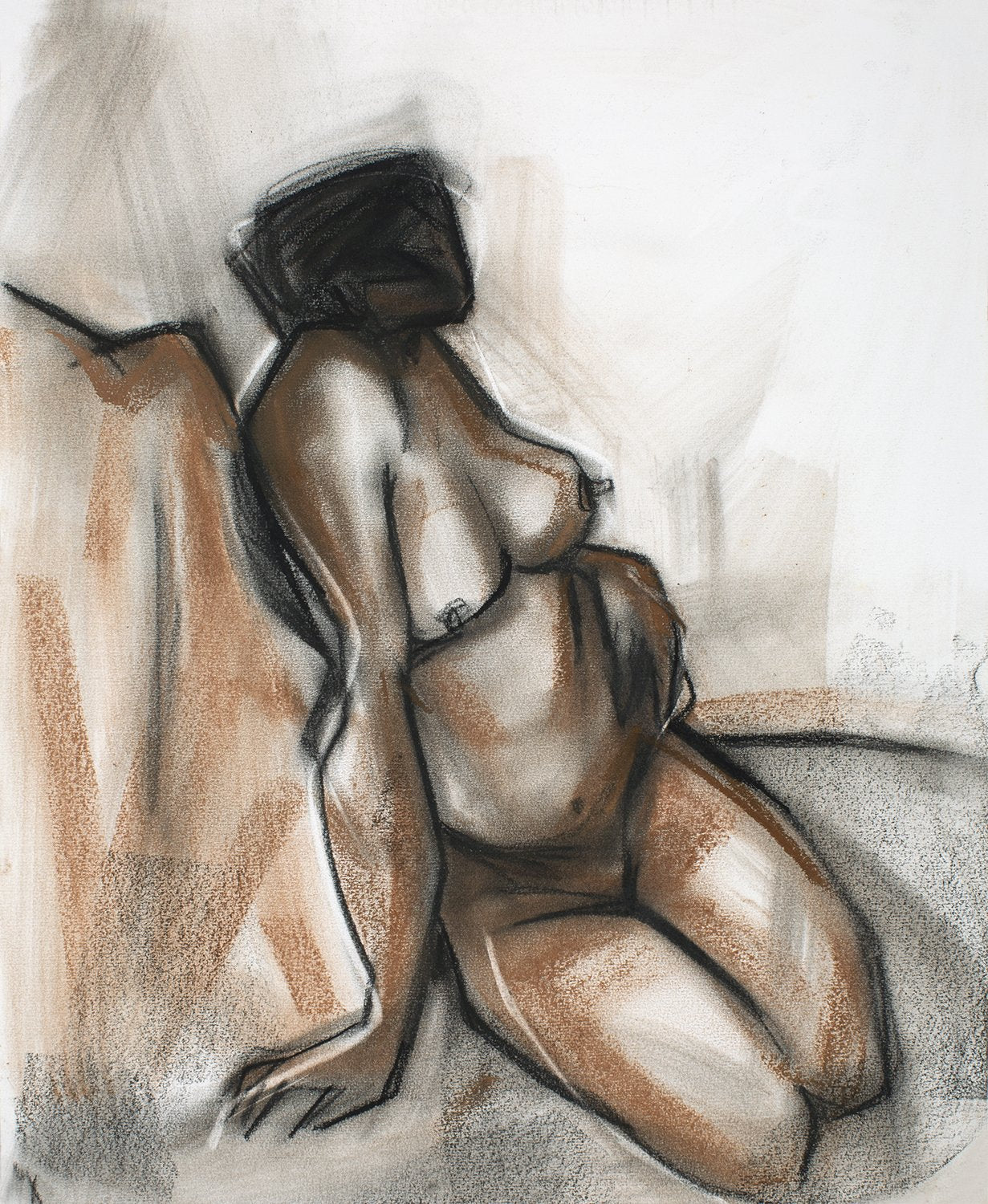 Nude 37|S. Mark Rathinaraj- Charcoal on Board, , 17 x 13.5 inches