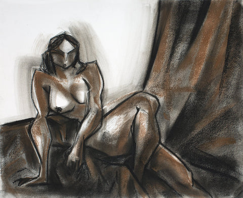 Nude 38|S. Mark Rathinaraj- Charcoal on Board, , 13.5 x 17 inches