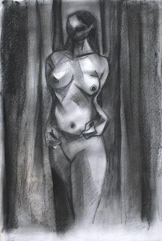 Nude 39|S. Mark Rathinaraj- Charcoal on Board, , 14.5 x 10 inches