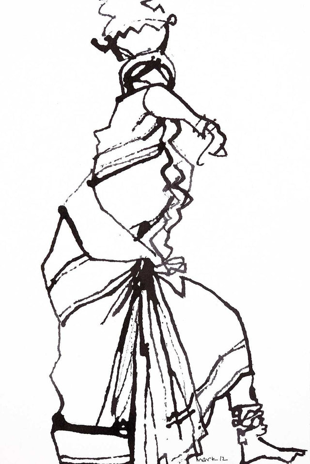 Performer 184|S. Mark Rathinaraj- Pen and Ink on Paper, , 8.5 x 5.5 inches