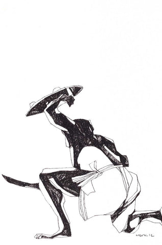 Performer 191|S. Mark Rathinaraj- Pen and Ink on Paper, , 8.5 x 5.5 inches