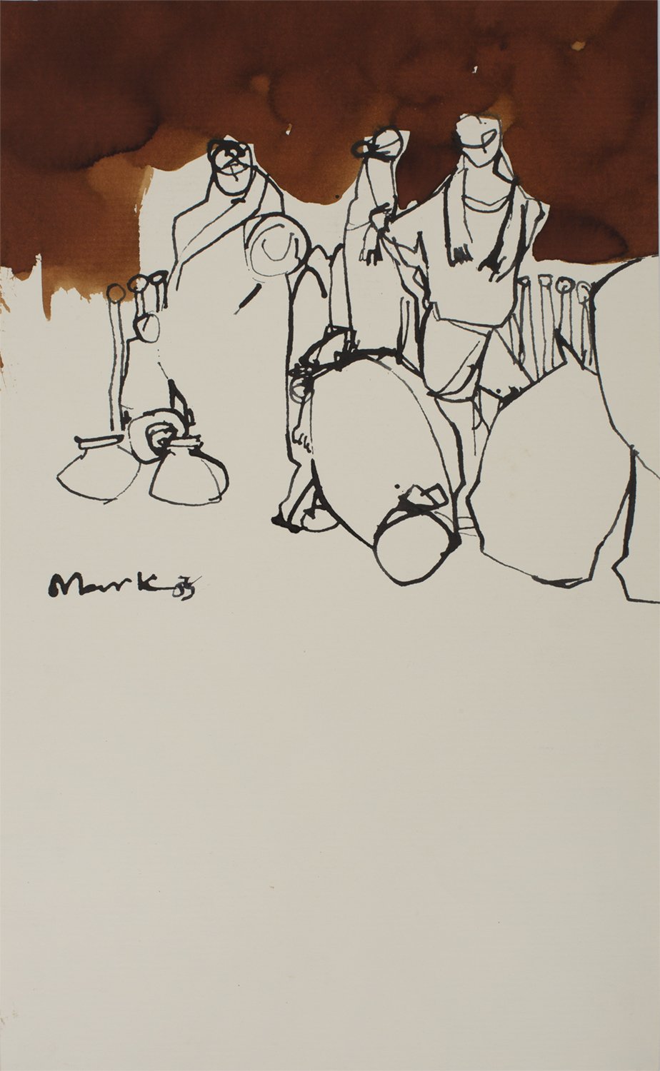 Market II|S. Mark Rathinaraj- Pen and Ink on Paper, , 20 x 11.5 inches