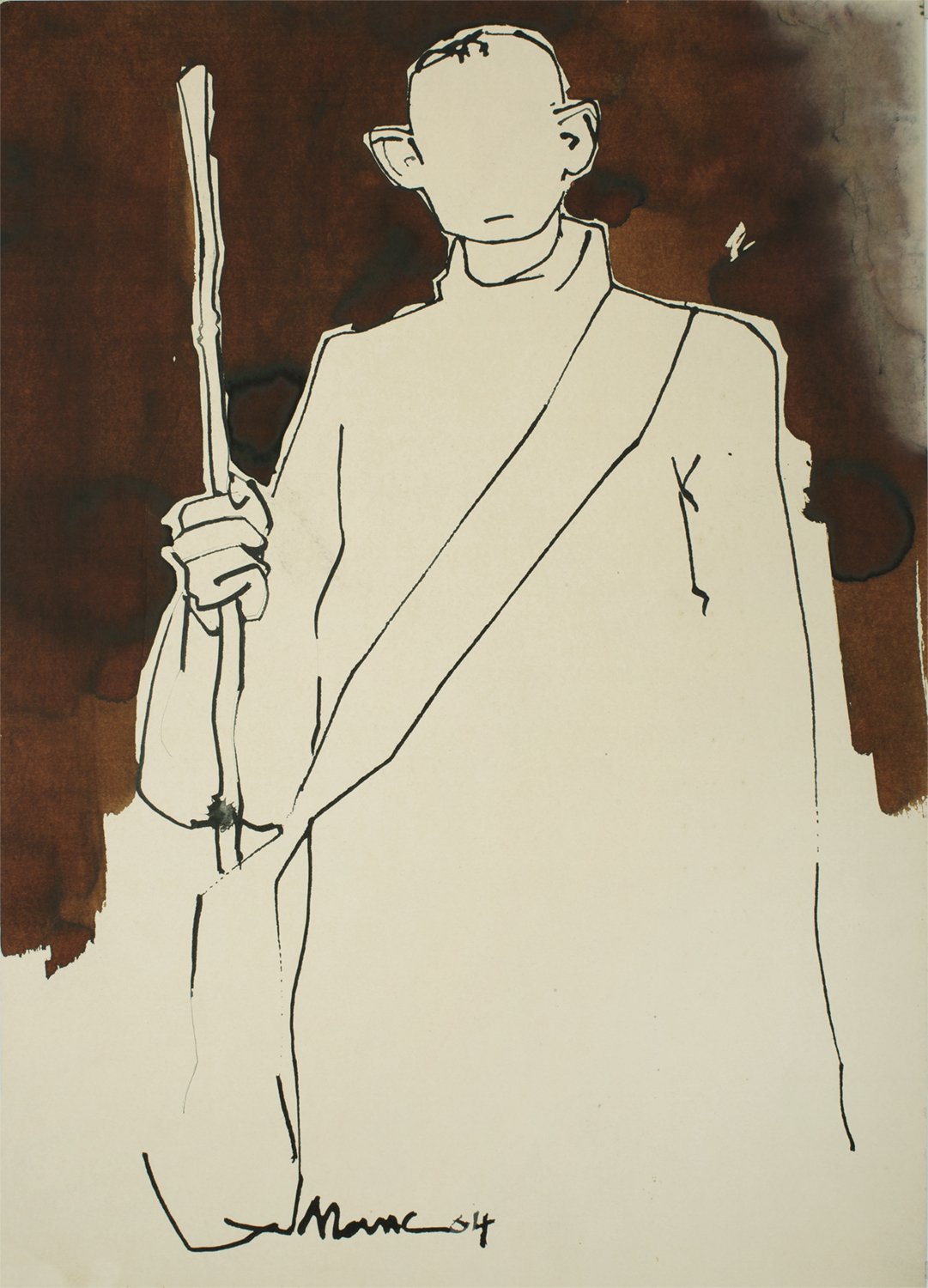 Gandhi I|S. Mark Rathinaraj- Pen and Ink on Paper, , 22 x 16 inches