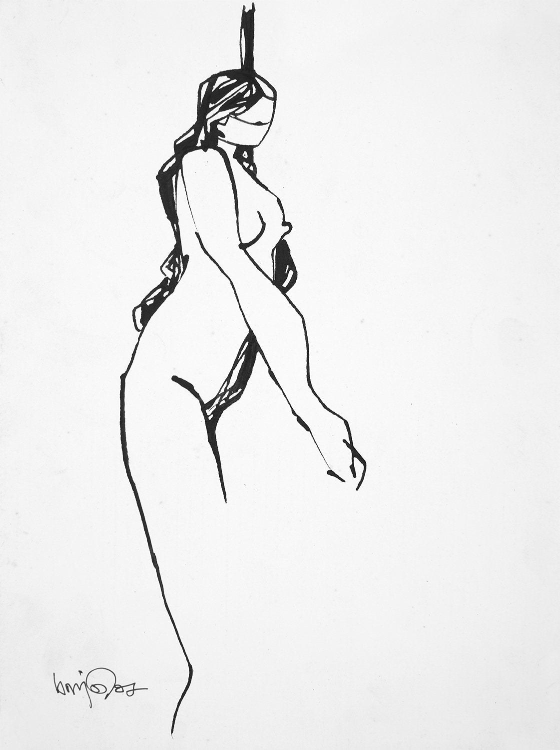 Nude 43|S. Mark Rathinaraj- Pen and Ink on Paper, , 13 x 8.5 inches