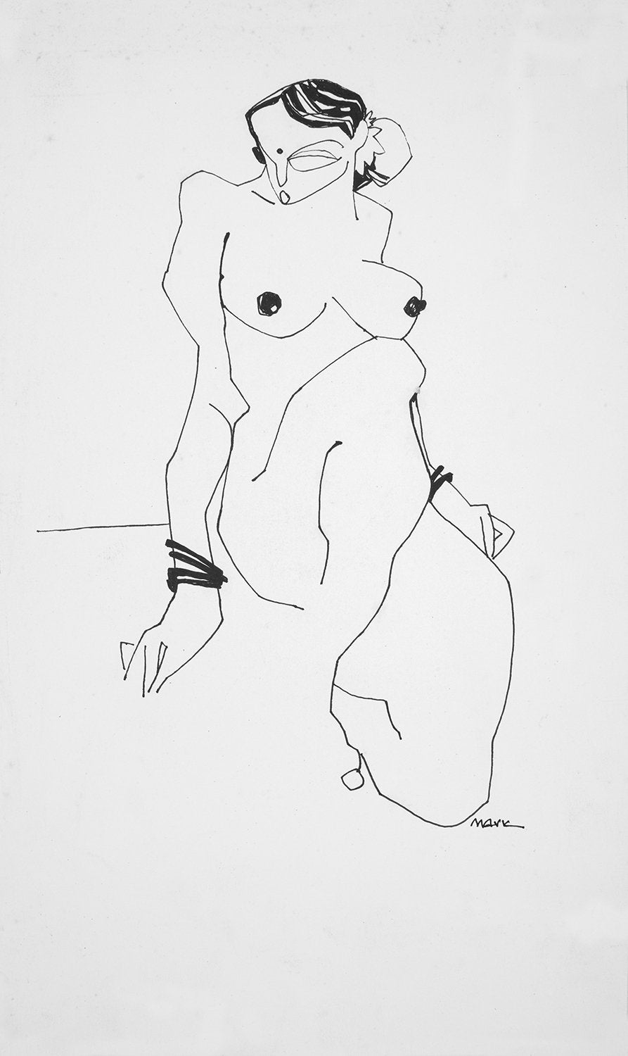Nude 44|S. Mark Rathinaraj- Pen and Ink on Paper, , 14 x 8.5 inches