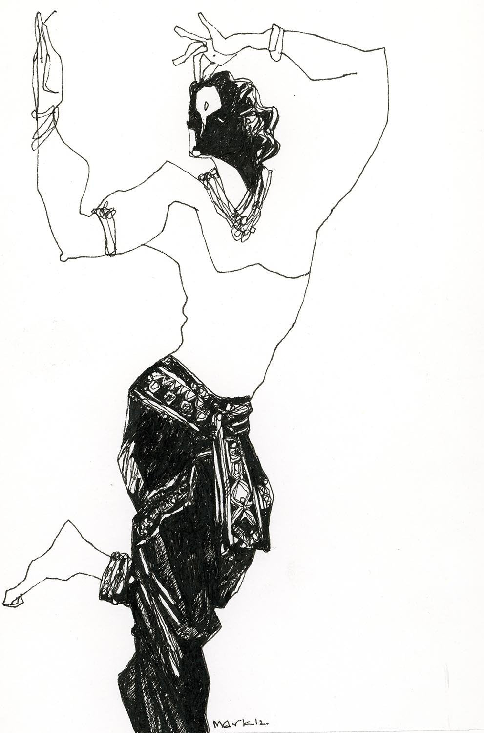 Performer 200|S. Mark Rathinaraj- Pen and Ink on Paper, , 8.5 x 5.5 inches