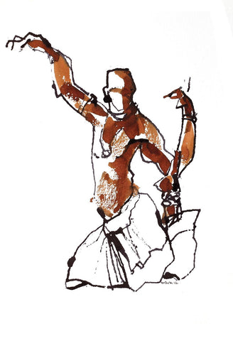 Performer 219|S. Mark Rathinaraj- Pen and Ink on Paper, , 8.5 x 5.5 inches