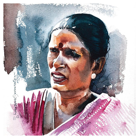 Portrait Series 61|R. Rajkumar Sthabathy- Water Color on Paper, 2012, 7 x 7 inches